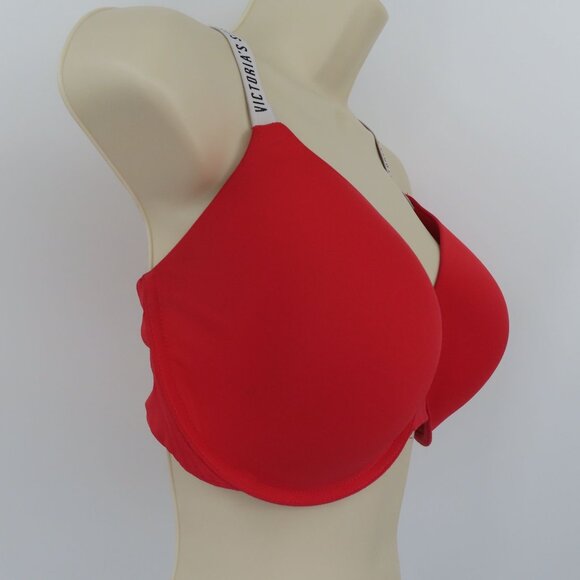 Victorias Secret 38DDD T Shirt Lightly Lined Demi Bra Red Underwire Logo Straps - Picture 2 of 16